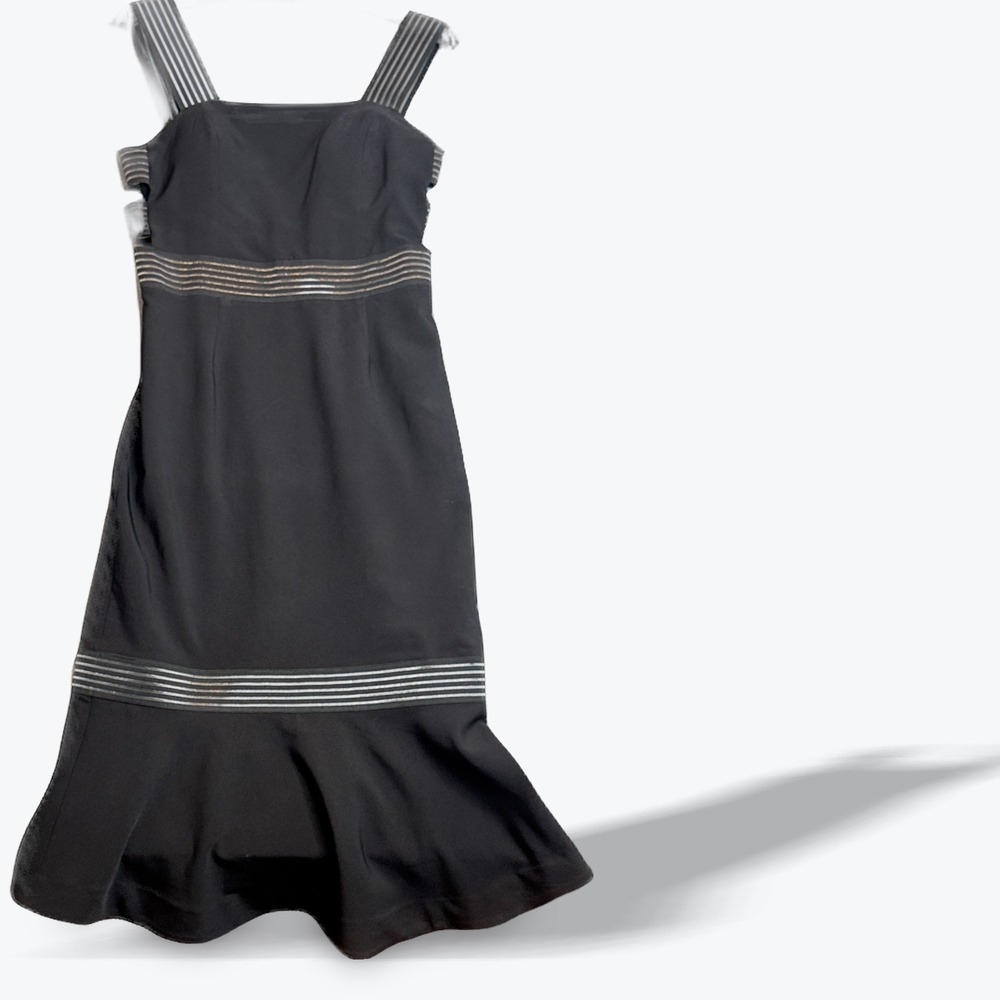 Finders Keepers Black Metallic Stripe Cutout Elastic Maxi Dress Womens‎ Large